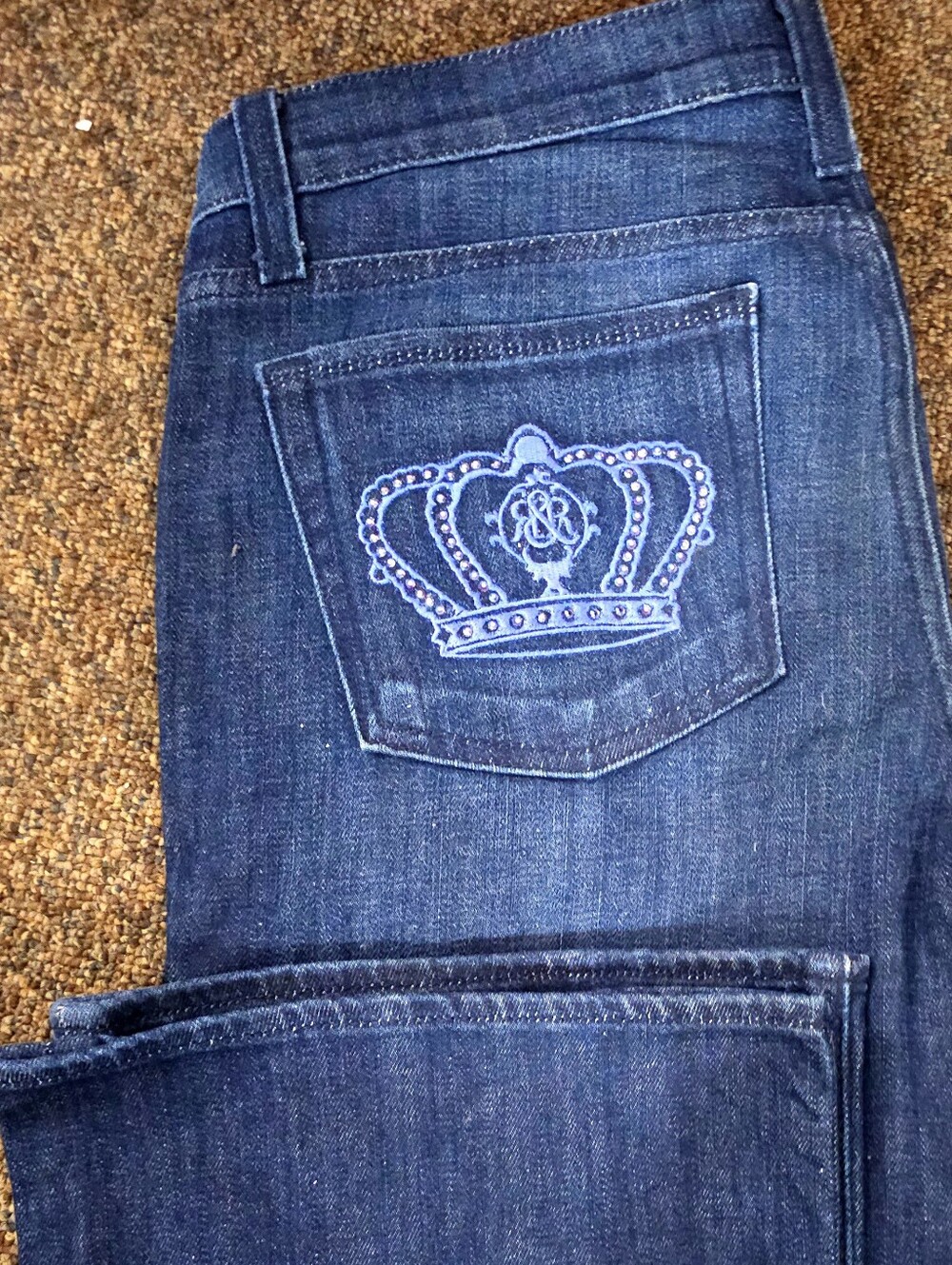 RARE Ultra-Premium Rock & Republic Kasandra Blue Swarovski Crown Jeans 28